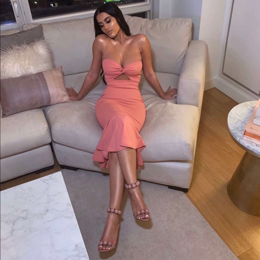bodycon baby pink ruffle dress